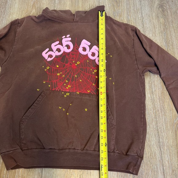SP5DER Angel Number 555 Brown Hoodie + Joggers + Pink Spider Beanie – Streetwear - Picture 8 of 13